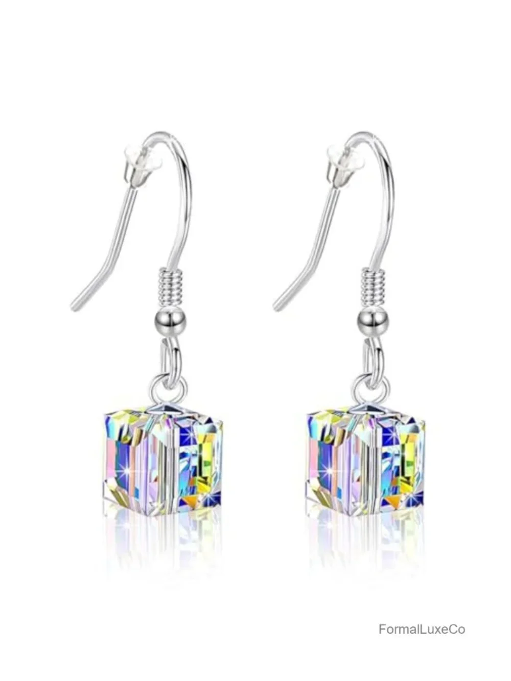 14K Gold Plated Austrian Crystal Cube Drop Dangle Earrings for Women Festive